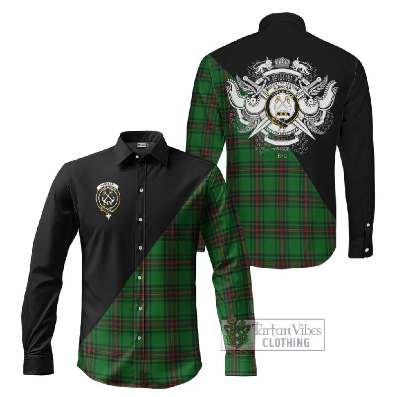 Kinnear Tartan Long Sleeve Button Shirt with Family Crest and Military Logo Style