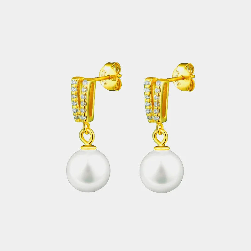 Silver Earrings With Zirconia & Pearl, Silver 925/1000, 2,4 g, gold-plated