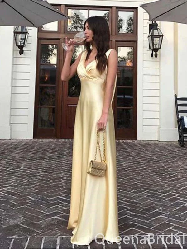 Elegant Light Yellow A-line V-neck Evening Gown Maxi Long Formal Dresses Prom Dresses ,WGP877 Elegant Light Yellow A-line V-neck Evening Gown Maxi Long Formal Dresses Prom Dresses ,WGP877