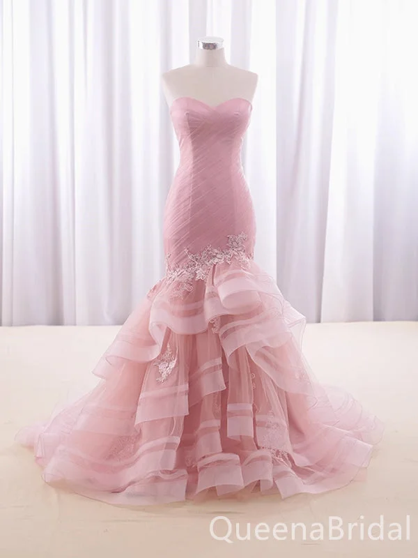 Elegant Light Pink Strapless Lace Appliques Ruffles Mermaid Party Dress Long Prom Dresses to Impress ,WGP1463 Elegant Light Pink Strapless Lace Appliques Ruffles Mermaid Party Dress Long Prom Dresses to Impress ,WGP1463