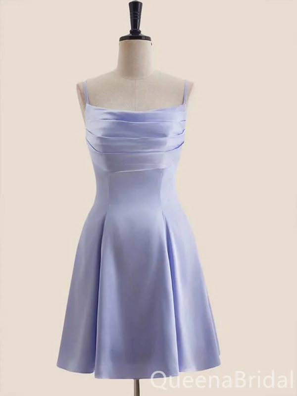 Elegant Light Purple Spaghetti Straps Straight Neck A-line Bow knot Lace Up Back Short Homecoming Dresses ,QB0659 Elegant Light Purple Spaghetti Straps Straight Neck A-line Bow knot Lace Up Back Short Homecoming Dresses ,QB0659