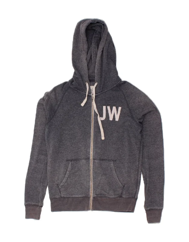 JACK WILLS Womens Graphic Zip Hoodie Sweater UK 10 Small Grey Polyester Thermal sweaters