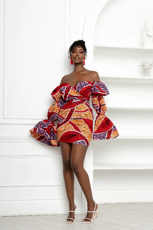 FOLABI African Print Off-shoulder Puffy Sleeve Mini Dress Edgy mini dresses