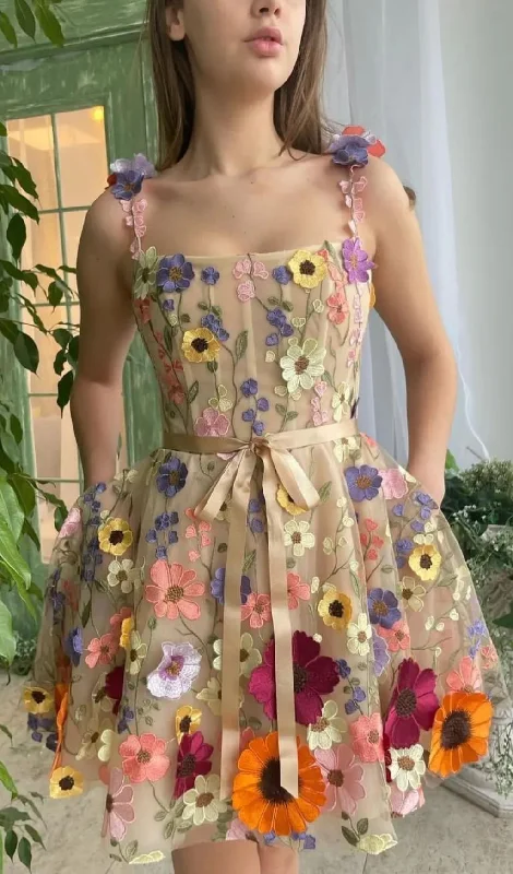 SUNFLOWER SPAGHETTI STRAP A LINE MINI DRESS Flowy mini dresses