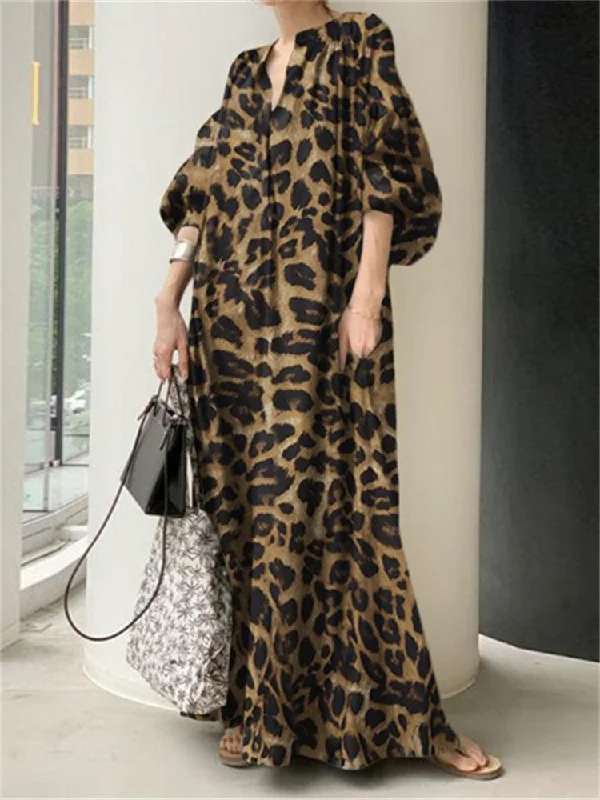 Leopard Printed Maxi Dress Women Long Dress Red carpet maxi dresses