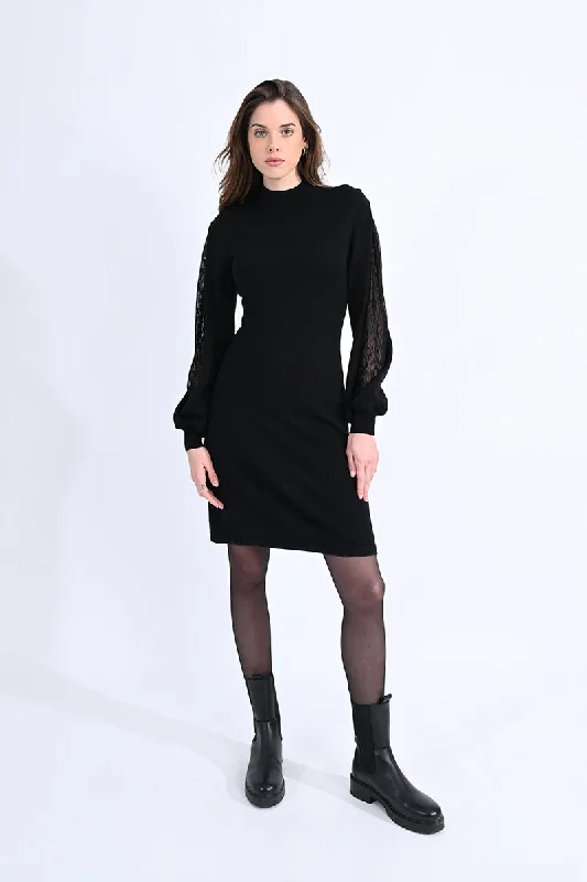 Black Mesh Sleeve Detail Dress by Molly Bracken Knitted unclassified dresses