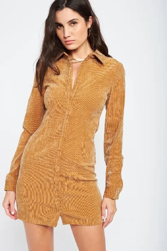 Closer to You Corduroy Dress - Tan Date night unclassified dresses