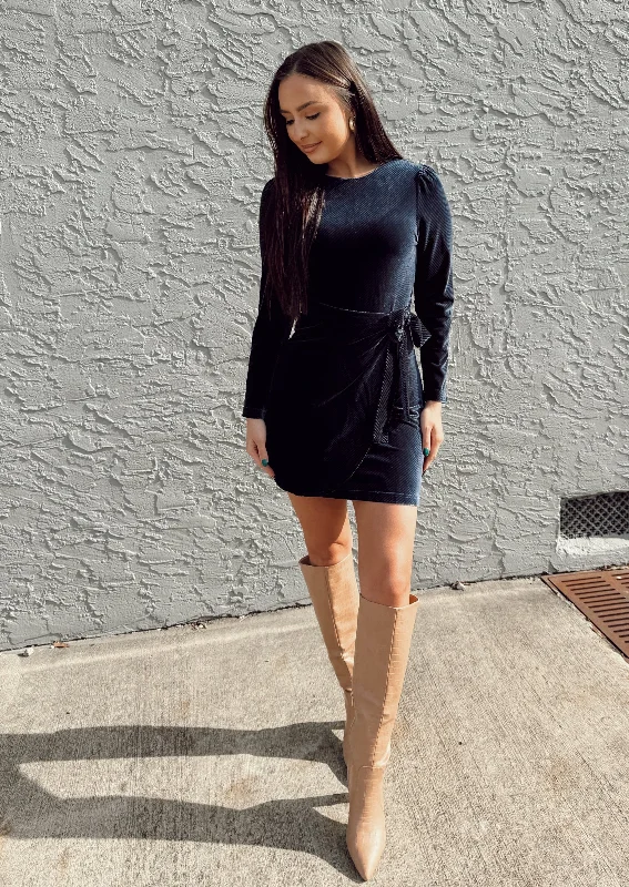 Navy Velvet Asymmetric Wrap Dress by Molly Bracken Preppy unclassified dresses