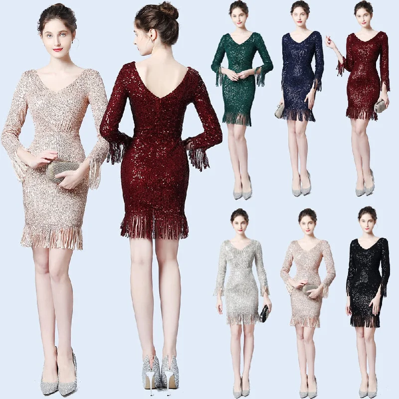 V-neck Evening Dress Three Quarters Of Sleeve Prom Gown Tassels Formal Dress Everyday wear unclassified dresses