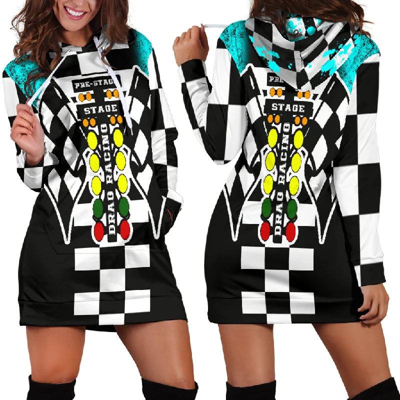Drag Racing Hoodie Dress Carolina Blue Stretchy unclassified dresses