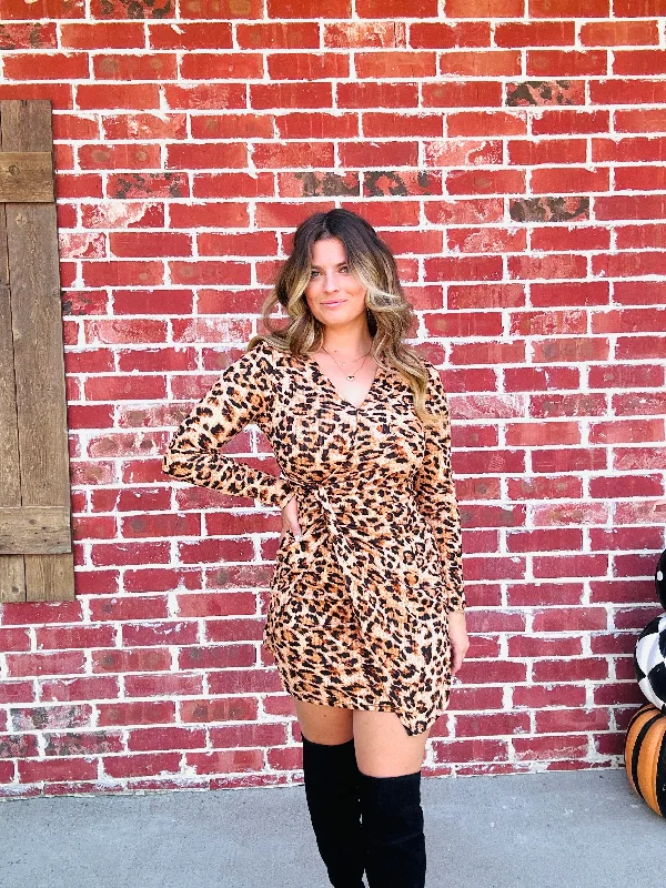Fiery & Fierce Leopard Knotted Dress Cocktail unclassified dresses