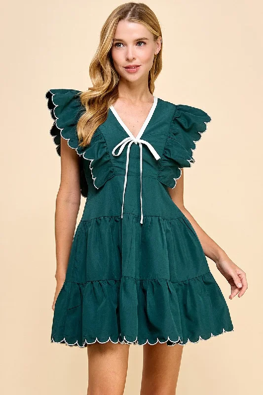 Green V-Neck Poplin Dress Monochrome unclassified dresses
