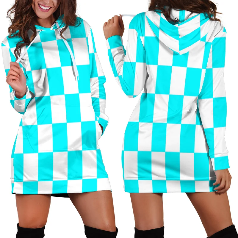 Racing Checkered Flag Hoodie Dress Carolina Blue Casual chic unclassified dresses