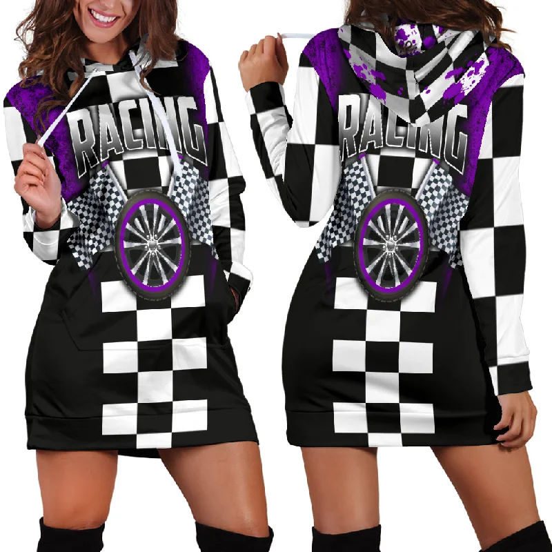 Racing Hoodie Dress Purple Beaded unclassified dresses