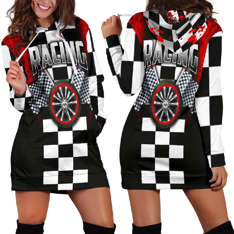 Racing Hoodie Dress Red Color block unclassified dresses