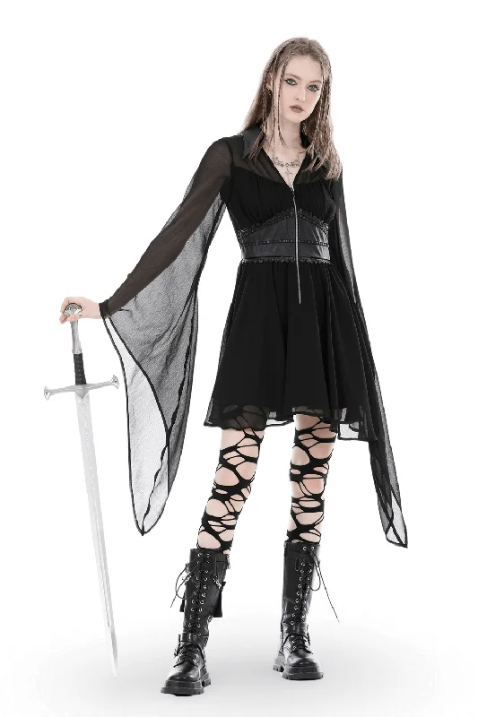 Gothic Black Dress With Lace-Up Detail And Flowy Sleeves Lace Dress Chic