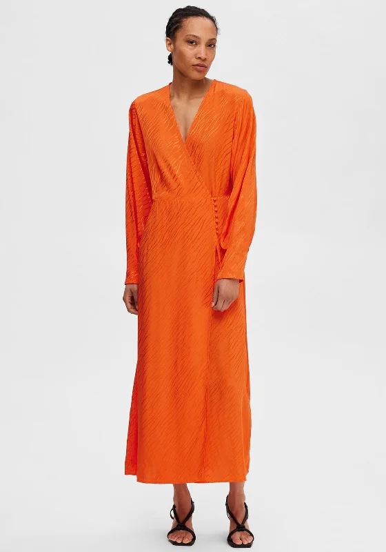 Selected Femme Abienne Satin Wrap Maxi Dress, Orangeade Elegant Maxi Skirt