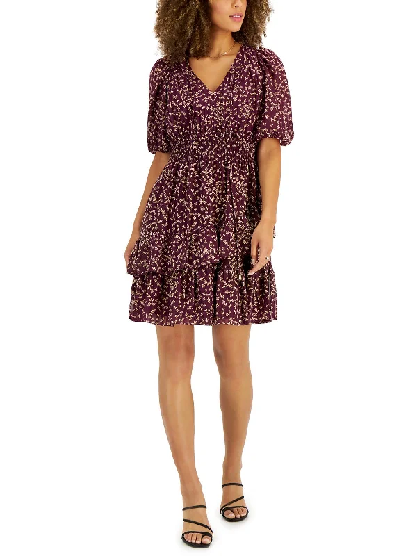 Byza Womens Smocked Knee Midi Dress Midi Skirt Trendy