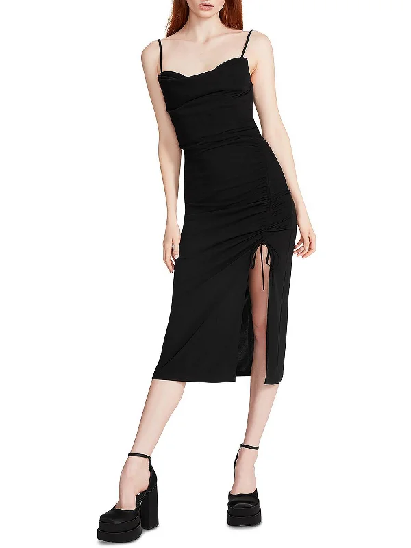 Mica Womens Ruched Midi Slip Dress Winter Midi Outfit