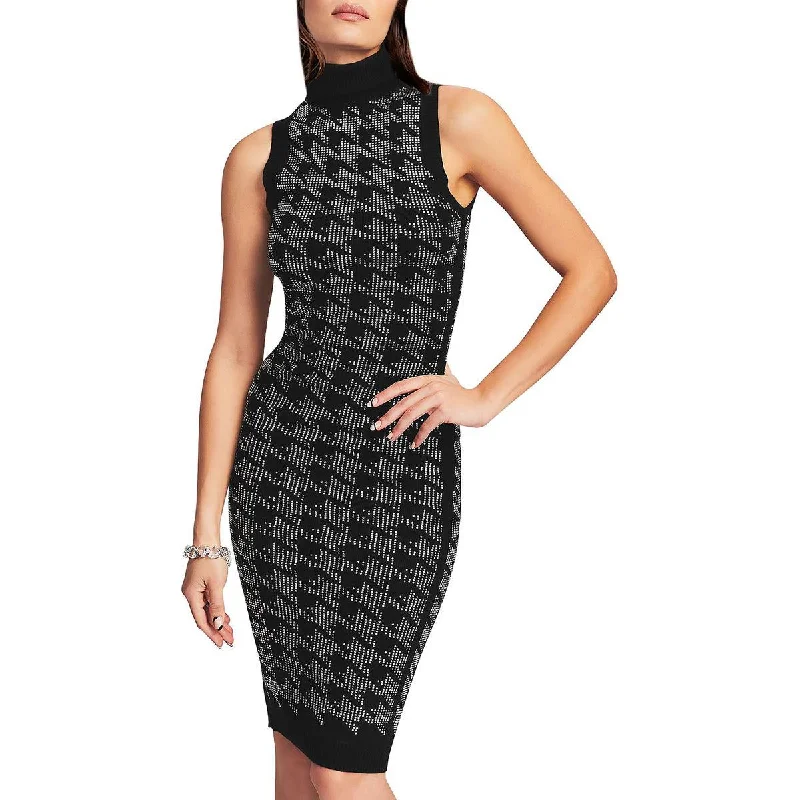 Chrystie Womens Rhinestone Houndstooth Sweaterdress Sweater Dress Casual
