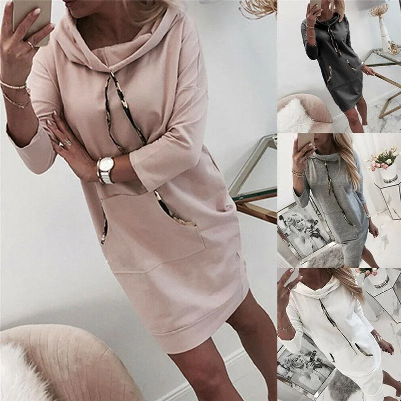 Hooded Loose Women's Sweater Dress Cozy Winter Dress