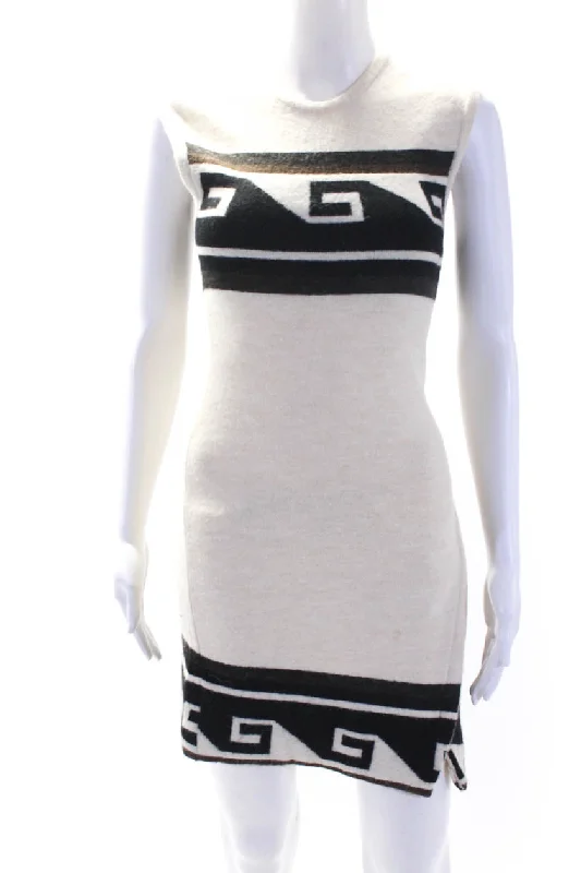 Isabel Marant Womens Sleeveless Sweater Dress White Black Loose Knit Sweater