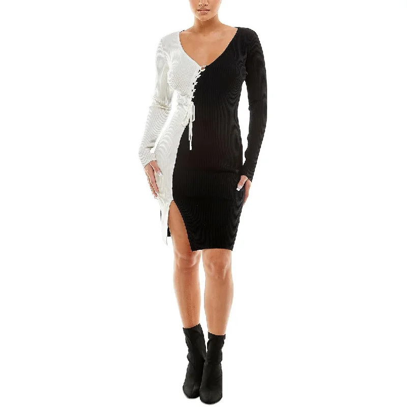 Juniors Womens Knit Colorblock Sweaterdress Soft Knit Sweater