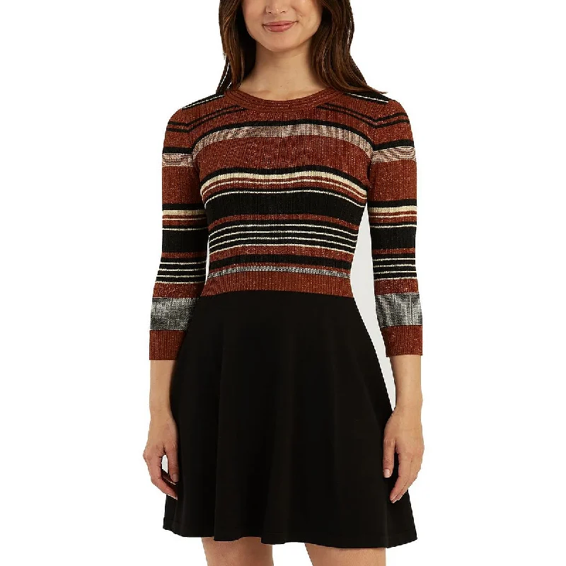 Juniors Womens Striped Fit & Flare Sweaterdress Sweater Dress Style