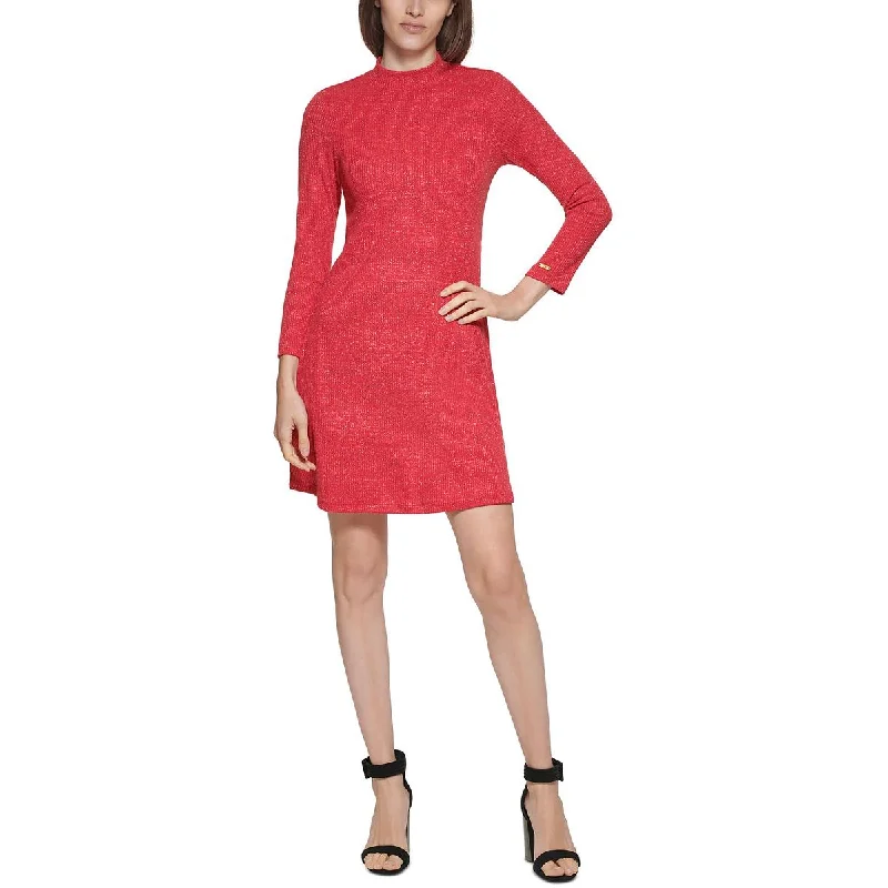 Womens Metallic-Knit A-Line Sweaterdress Loose Sweater Dress